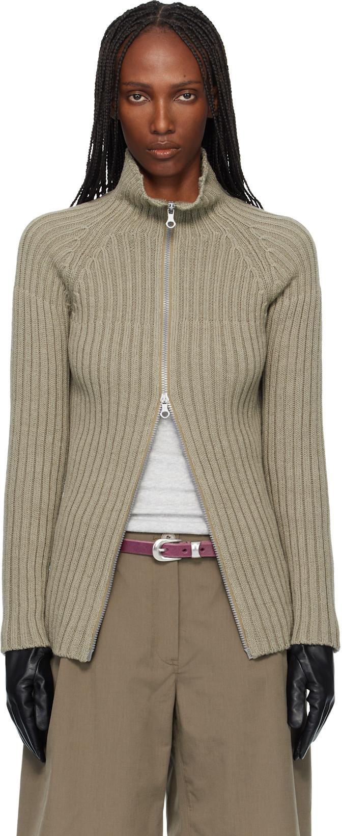 Khaki Column Zip Cardigan by OUR LEGACY