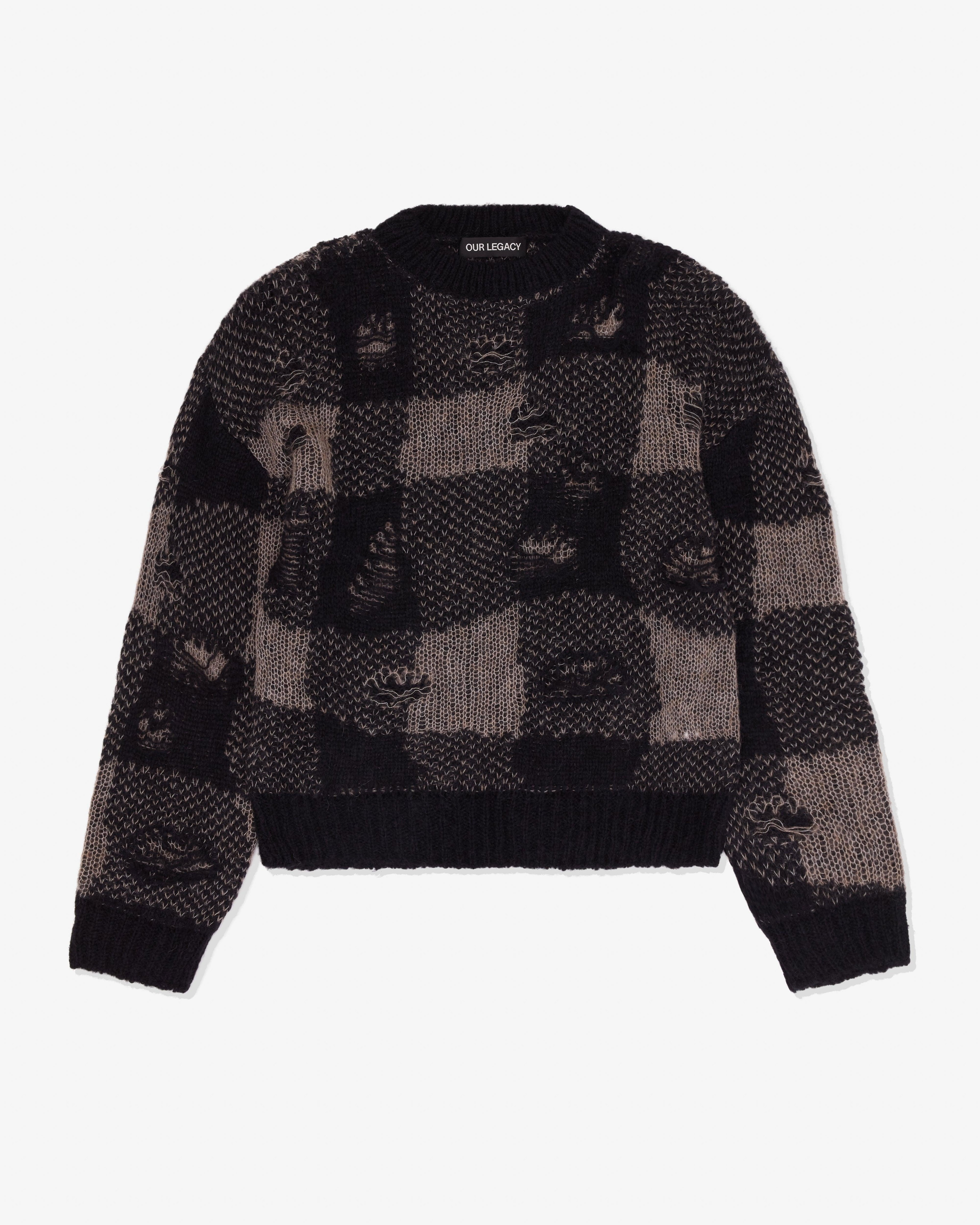 Our Legacy - Men's Sonar Roundneck - (Black Destructive Gingham) by OUR LEGACY