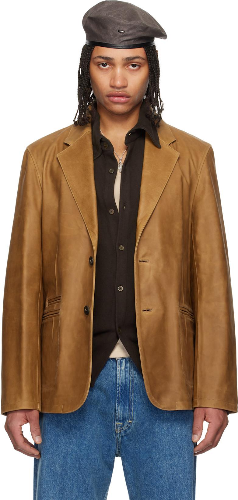 Tan Opening Leather Blazer by OUR LEGACY
