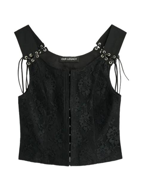 Tough lace-overlay eyelet-detail vest by OUR LEGACY
