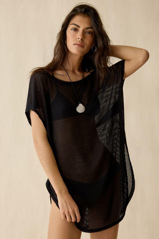 Out From Under Aruba Sheer Mesh Boatneck Off-Shoulder Tunic Top by OUT FROM UNDER
