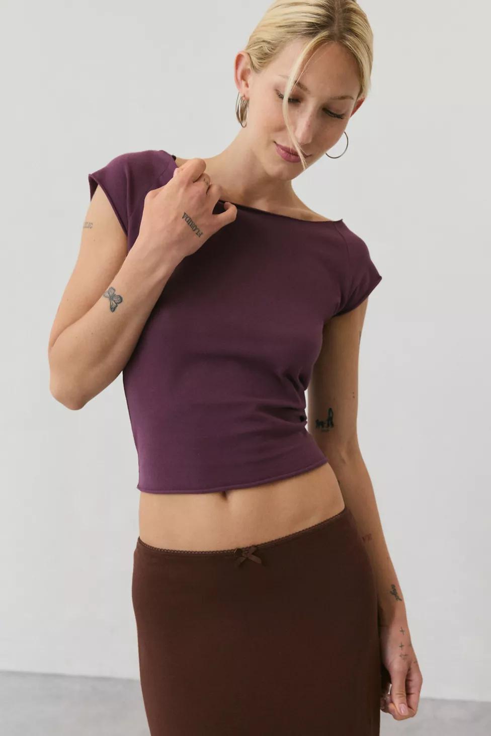 Out From Under Cotton Compression Boatneck Cropped Tee by OUT FROM UNDER