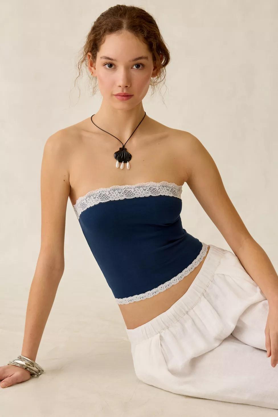 Out From Under Cotton Compression Lace Trim Tube Top by OUT FROM UNDER