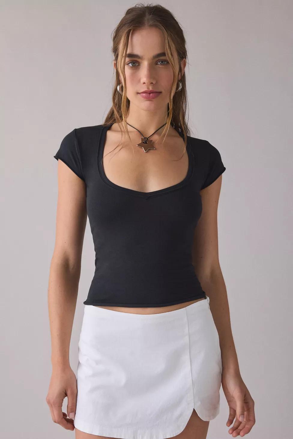 Out From Under Cotton Compression V-Neck Tee by OUT FROM UNDER