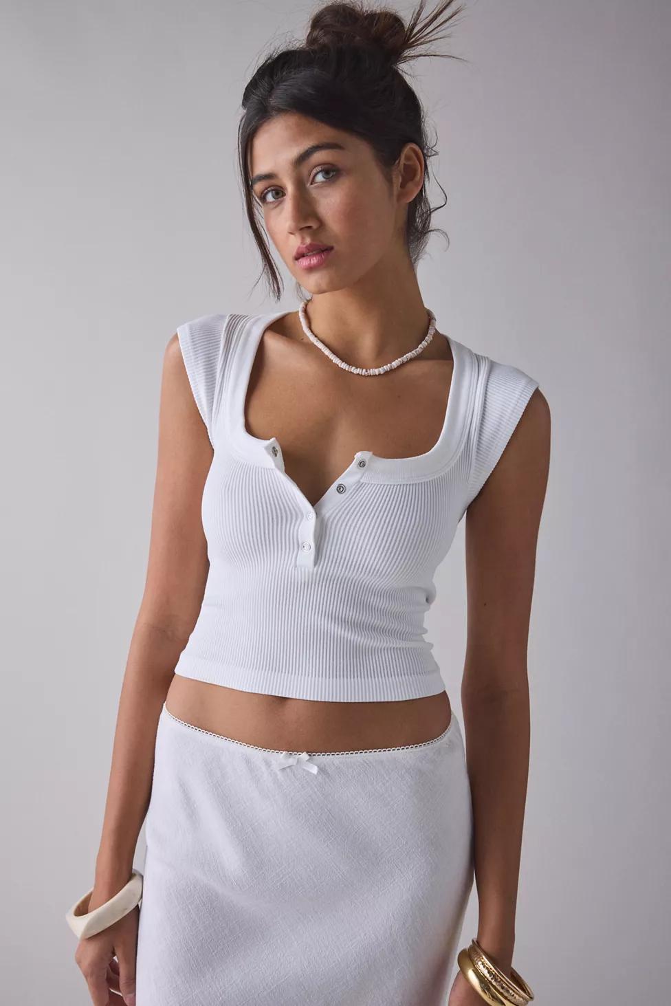 Out From Under Sally Square Neck Seamless Knit Henley Tee by OUT FROM UNDER Out From Under Sally Square Neck Seamless Knit Henley Tee by OUT FROM UNDER