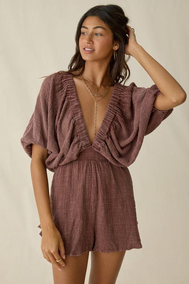 Out From Under Sandy Beach Plunging Short Sleeve Romper by OUT FROM UNDER