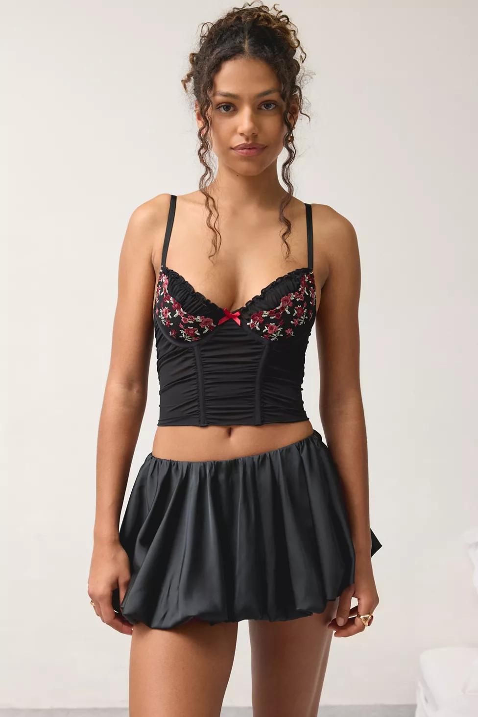 Out From Under Soft Spot Floral Embroidered Mesh Corset by OUT FROM UNDER