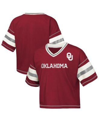 Big Girls Crimson Oklahoma Sooners Gridiron Jersey V-Neck T-Shirt by OUTERSTUFF