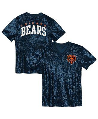 Big Girls Navy Chicago Bears Wordmark Sequin V-Neck T-Shirt by OUTERSTUFF