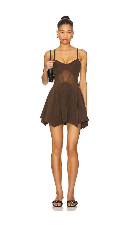 OW Collection Cassandra Mini Dress in Brown by OW COLLECTION
