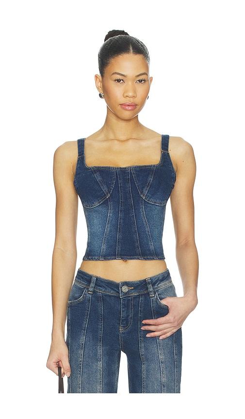 OW Collection Devin Denim Top in Denim-Dark by OW COLLECTION