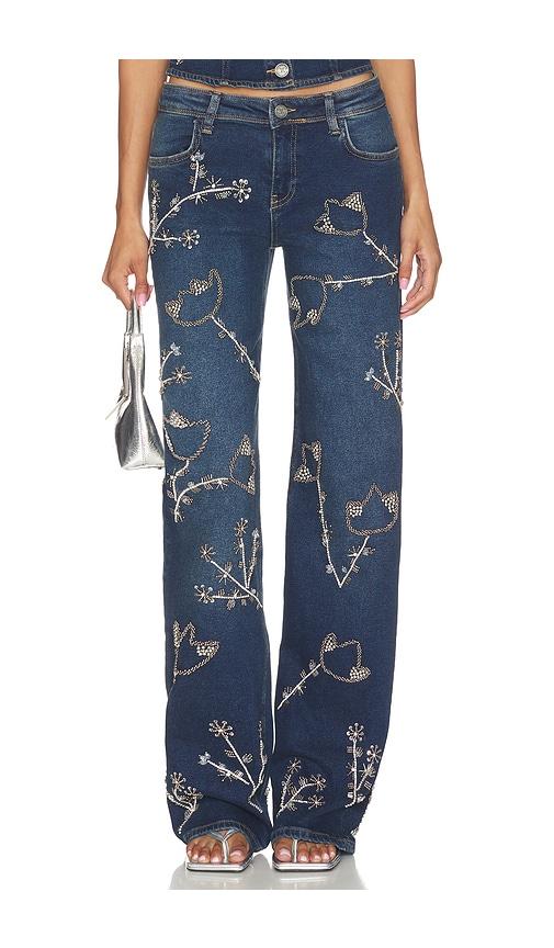 OW Collection Nova Embellished Denim Jean in Blue by OW COLLECTION