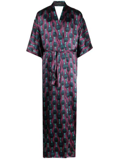 geometric-print tie-waist long jacket by OZWALD BOATENG