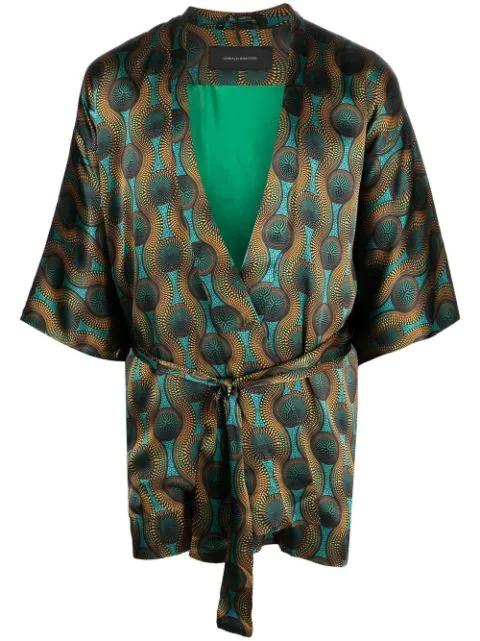 short geometric-print tie-waist jacket by OZWALD BOATENG