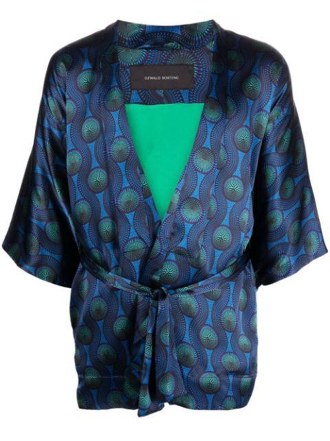 short geometric-print tie-waist jacket by OZWALD BOATENG