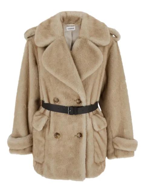 belted double-breasted eco fur jacket by P.A.R.O.S.H.