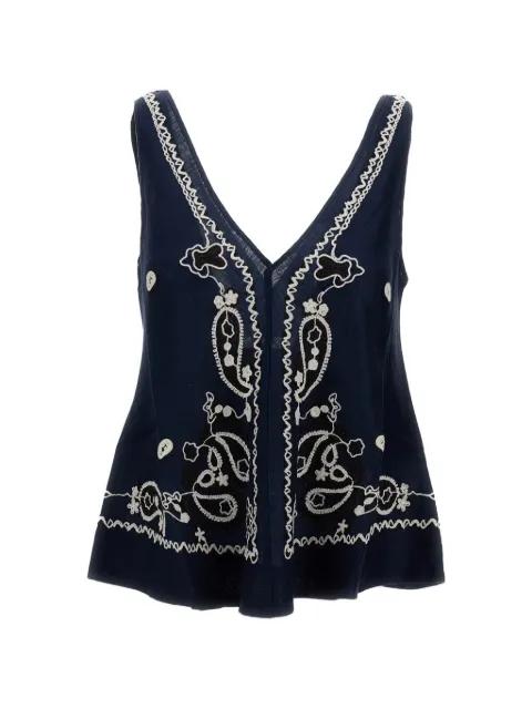 embroidered V-neck linen top by P.A.R.O.S.H.