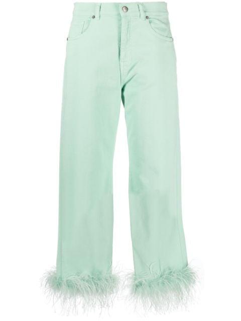 feather-trim stretch-cotton jeans by P.A.R.O.S.H.