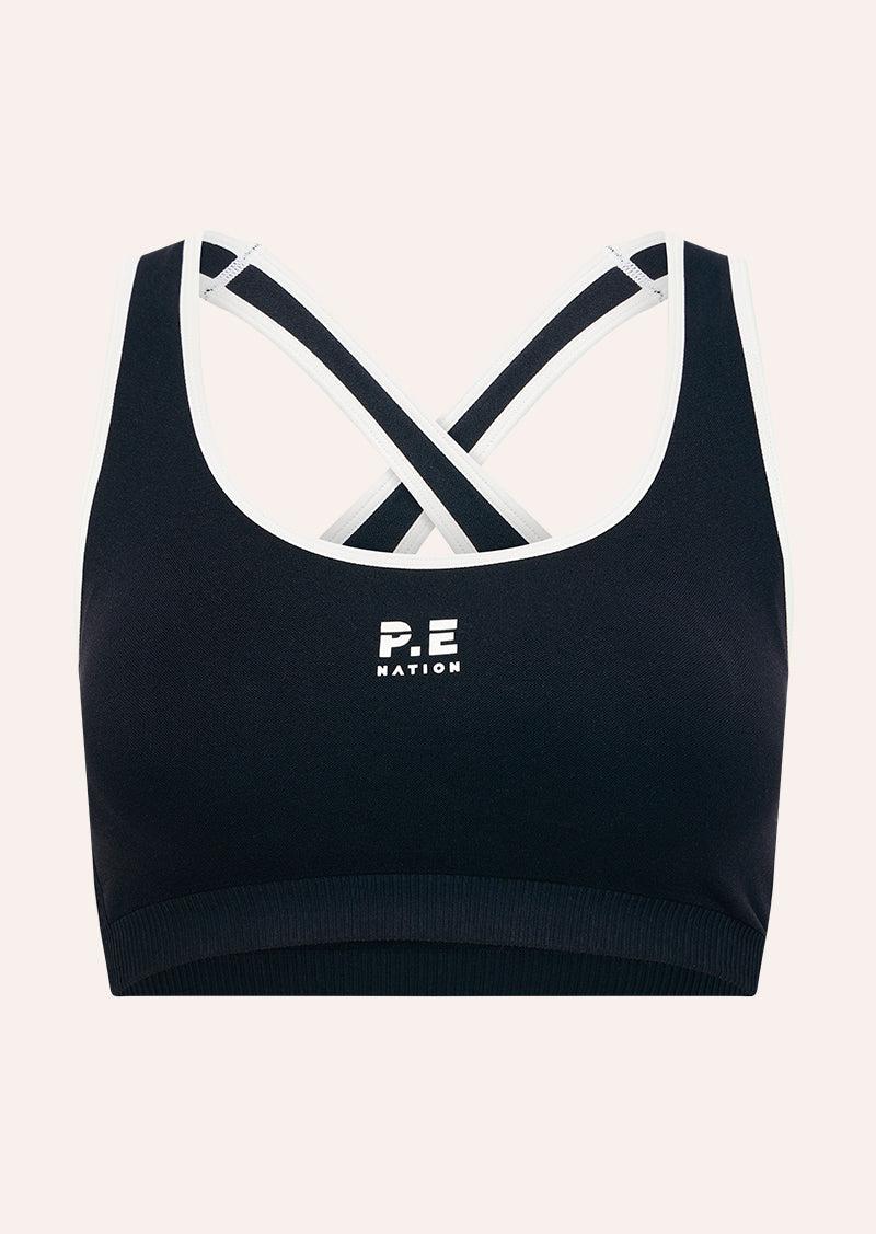 ADAPTION SEAMLESS SPORTS BRA IN BLACK & OPTIC WHITE by P.E NATION