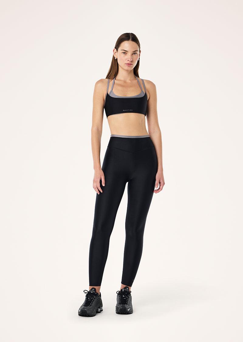 AFTERGLOW FULL LENGTH LEGGING IN BLACK & DARK SILVER SHINE by P.E NATION