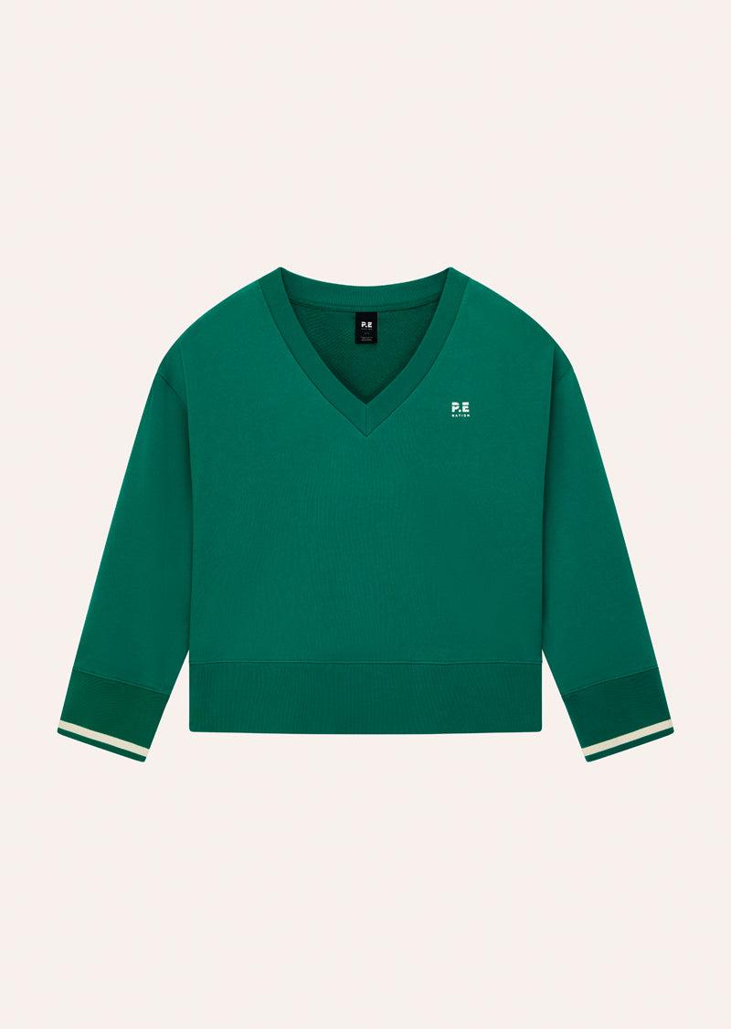 COURTSIDE V-NECK SWEAT IN COLLEGE GREEN by P.E NATION