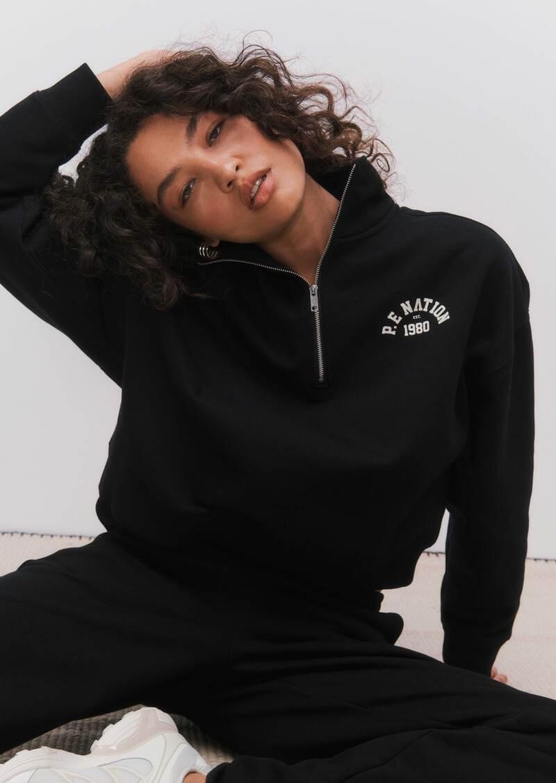 ESTABLISHED QUARTER ZIP SWEAT IN BLACK by P.E NATION