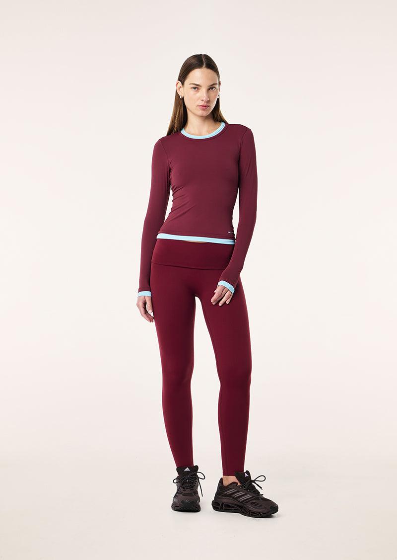 FOUNDATION LAYER LONG SLEEVE TEE IN BURGUNDY & SKY BLUE by P.E NATION