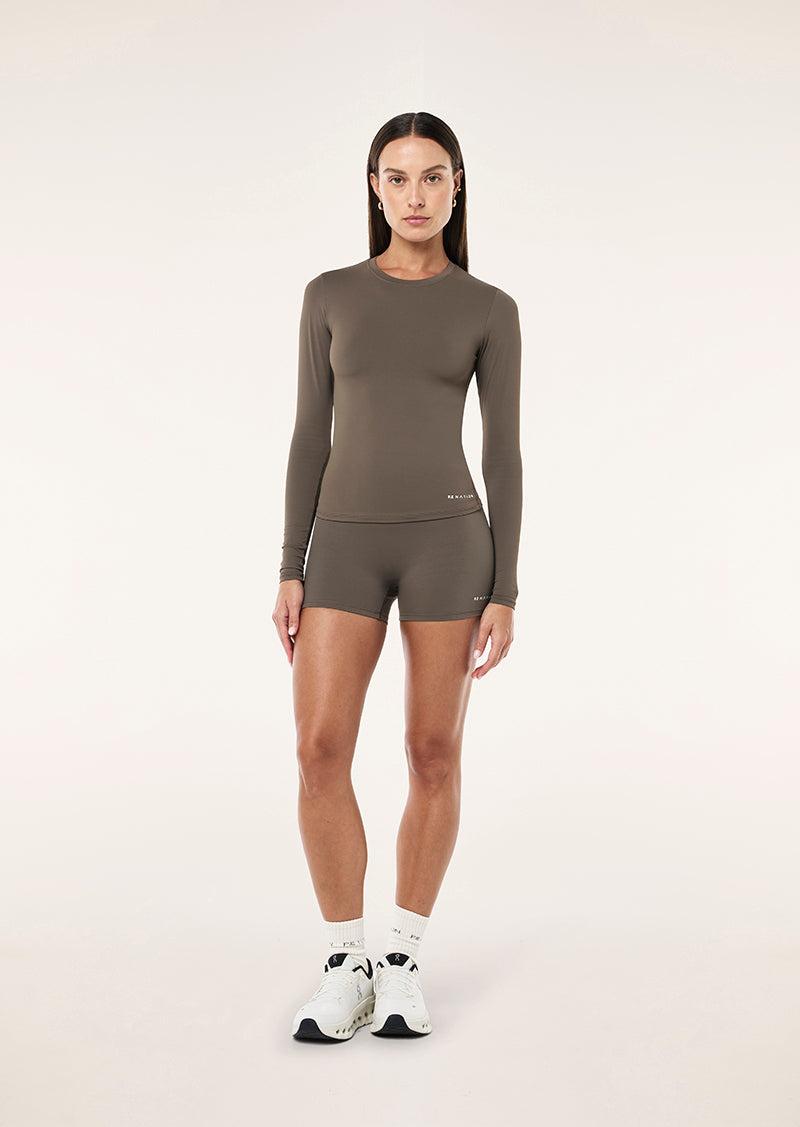 FOUNDATION LONG SLEEVE TOP IN MAJOR BROWN by P.E NATION