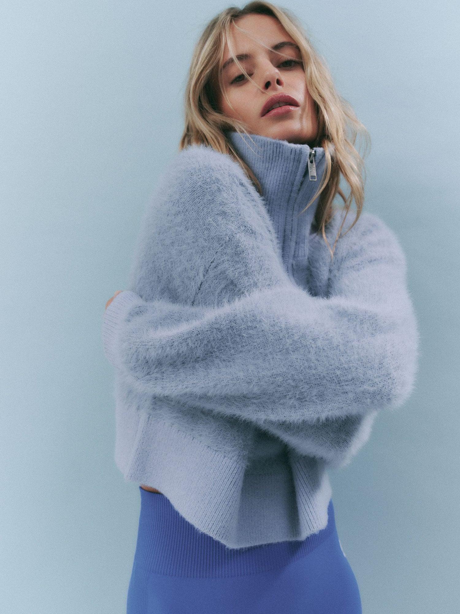 GREENPOINT KNIT ZIP NECK IN DUSTY BLUE by P.E NATION