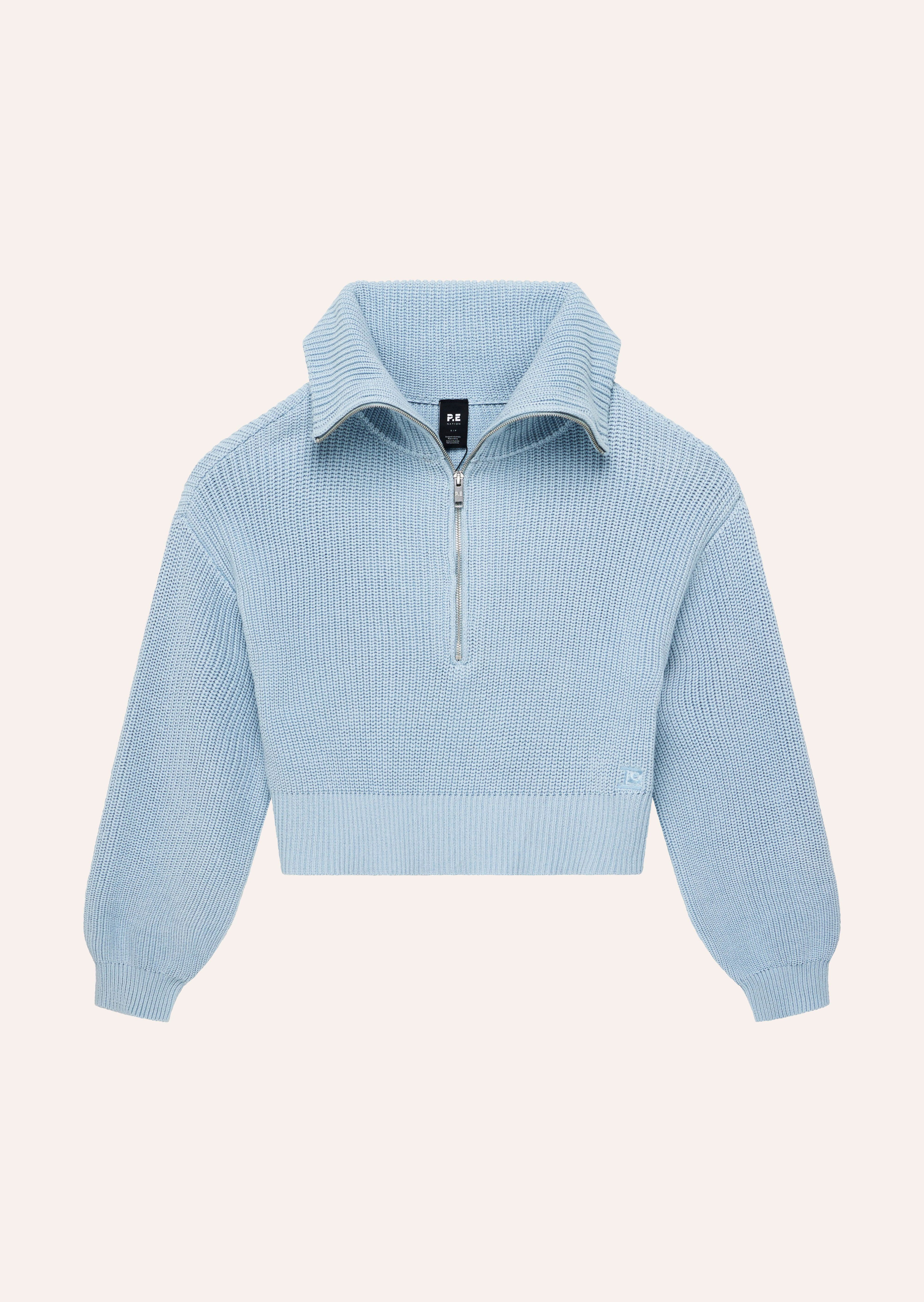HIGH SEASON ZIP NECK KNIT IN ICE BLUE by P.E NATION