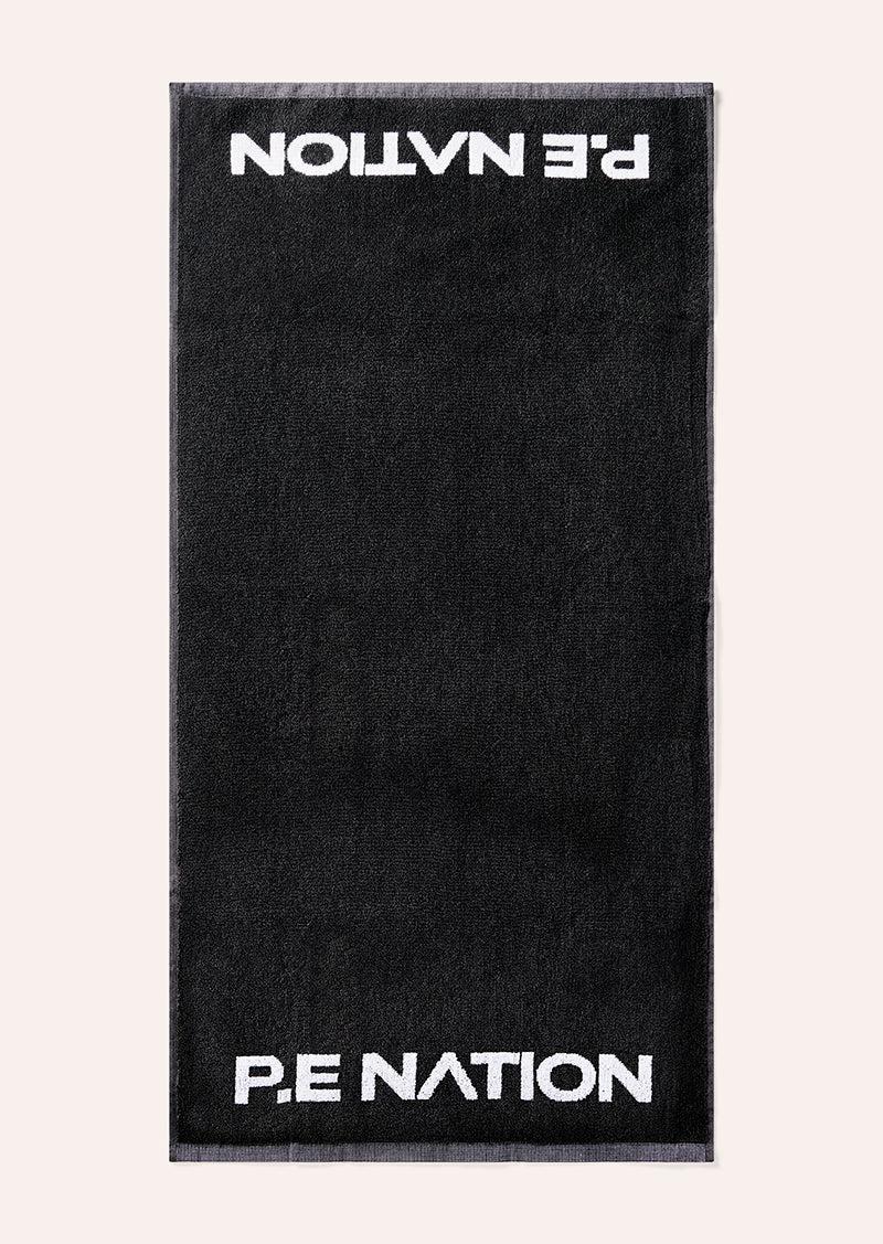 HOMAGE GYM TOWEL IN BLACK & OPTIC WHITE by P.E NATION