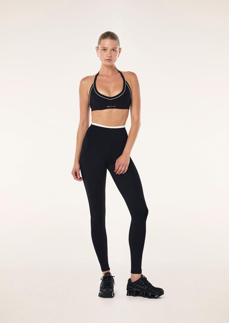 LAYBACK HALTER SPORTS BRA IN BLACK & WHISPER WHITE by P.E NATION