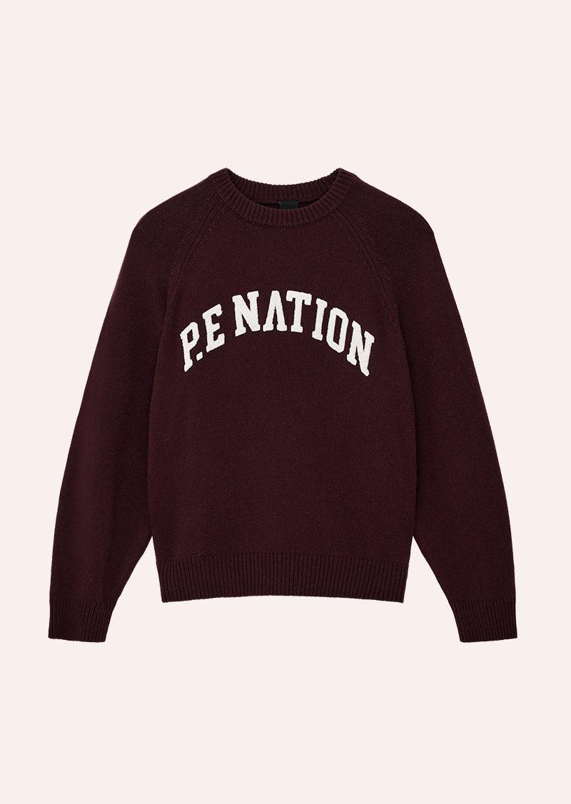LEGACY KNIT CREW IN MAHOGANY & WHISPER WHITE by P.E NATION