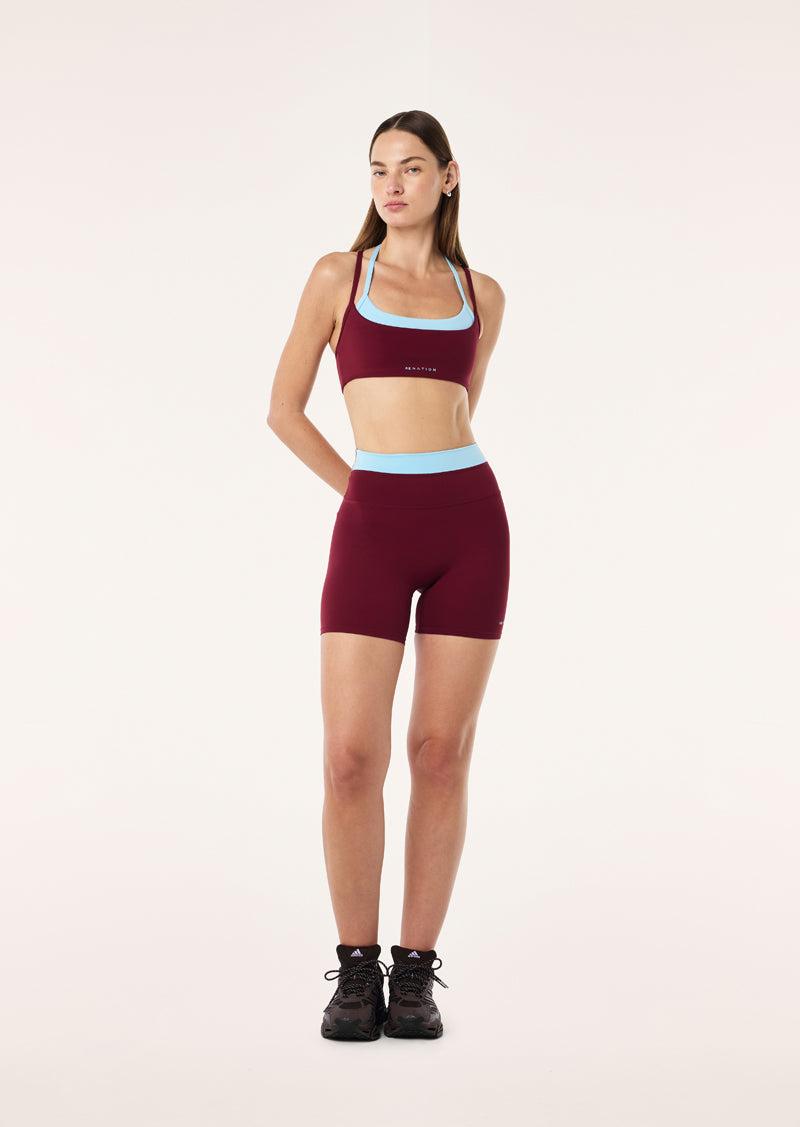 LUMINA 5" BIKE SHORT IN BURGUNDY & SKY BLUE by P.E NATION