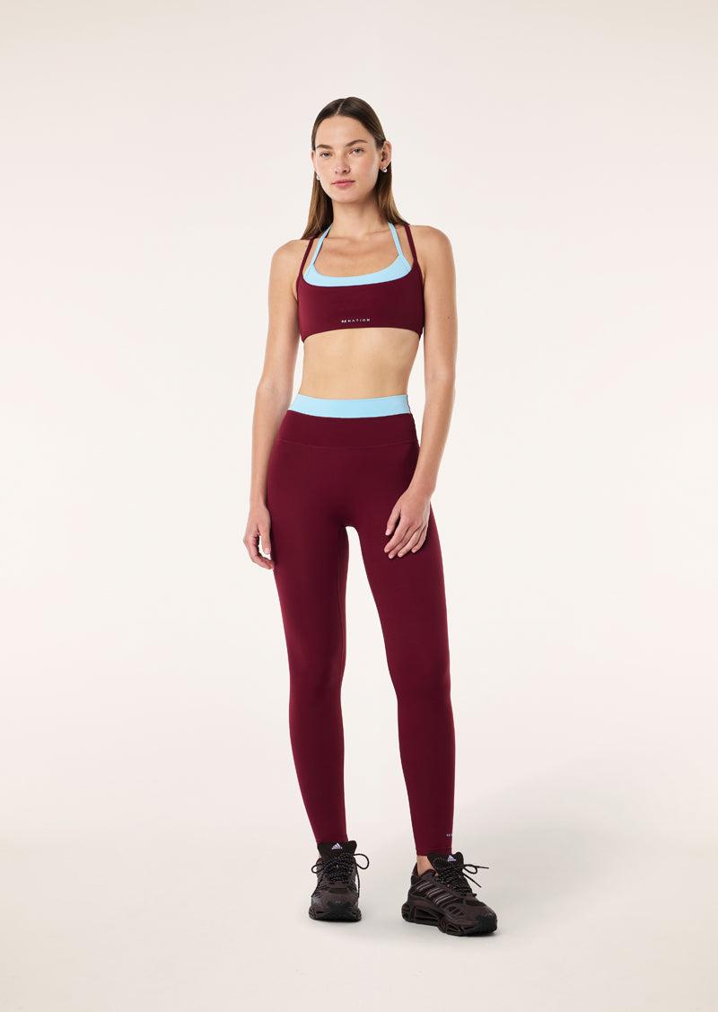 LUMINA SPORTS BRA IN BURGUNDY & SKY BLUE by P.E NATION