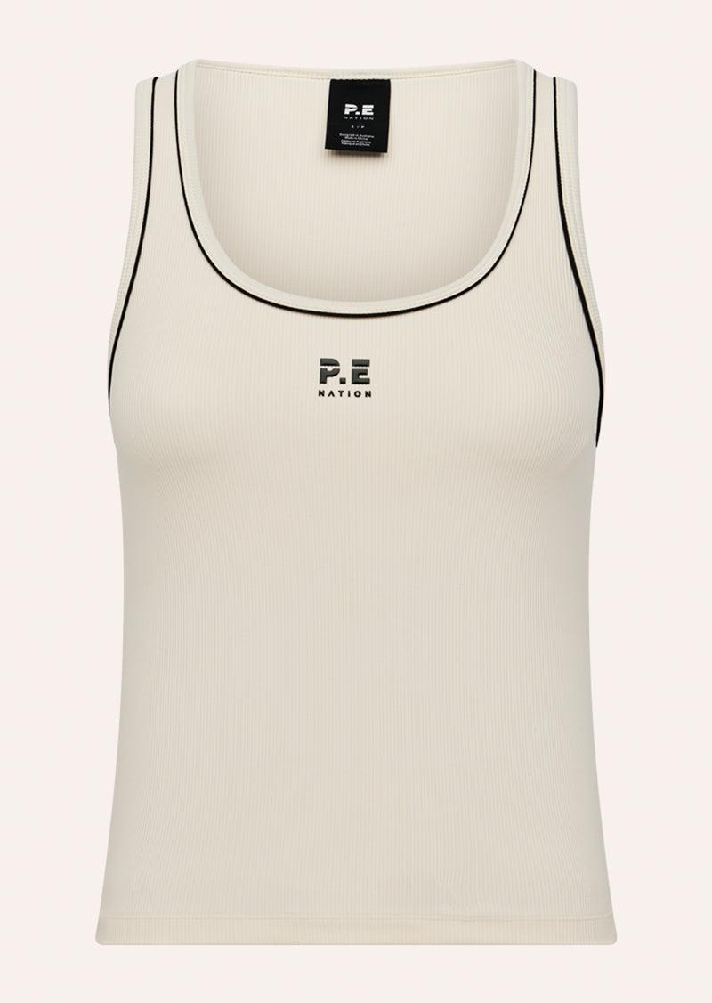 NEXUS RIB TANK IN WHISPER WHITE & SMOKESTONE by P.E NATION