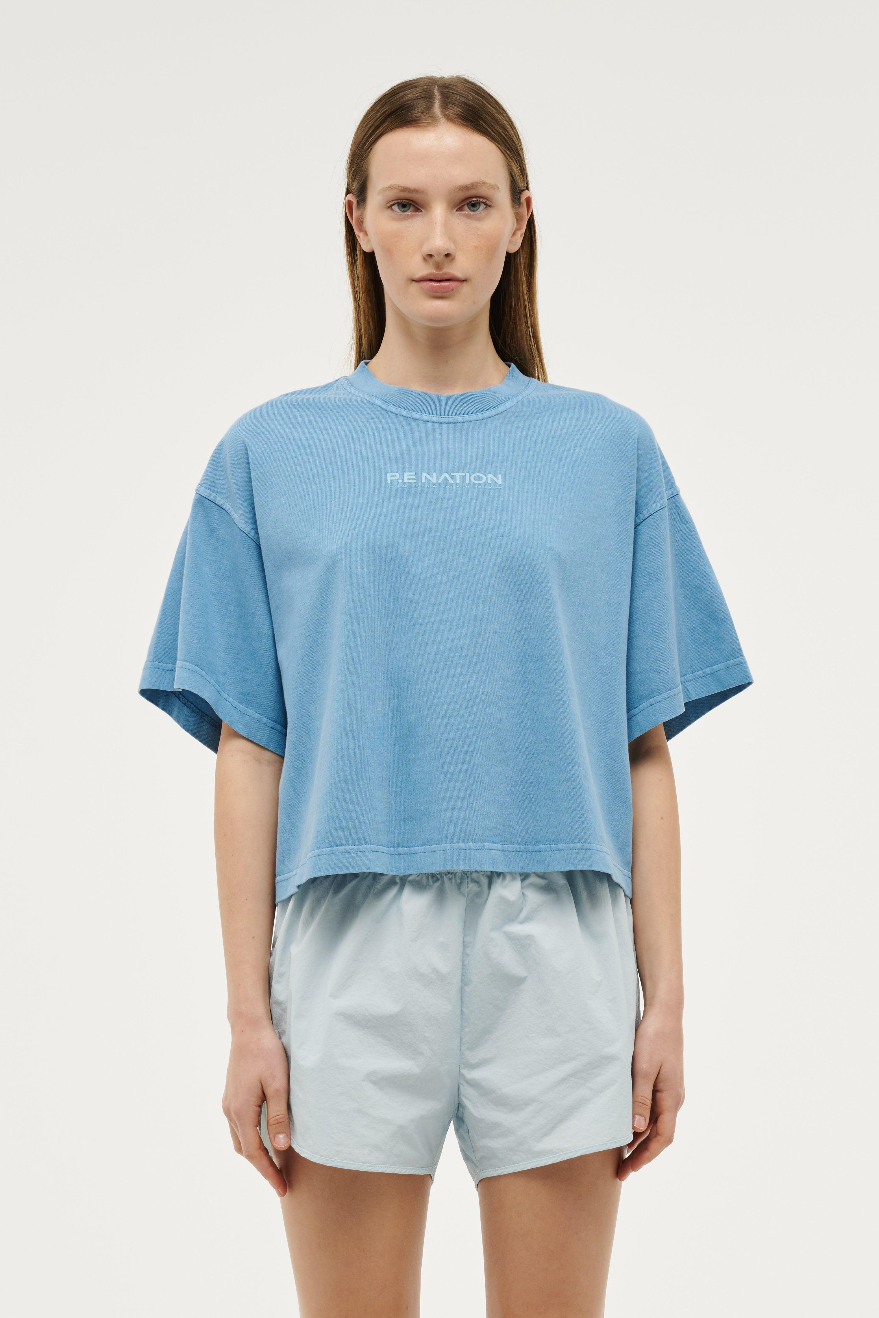 NOMAD BOXY TEE IN WASHED BRIGHT BLUE by P.E NATION
