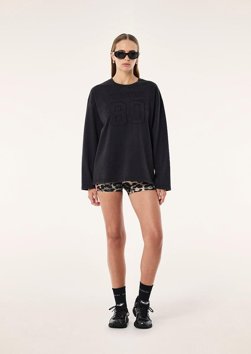 OVERSIZED LONG SLEEVE TEE IN WASHED BLACK by P.E NATION