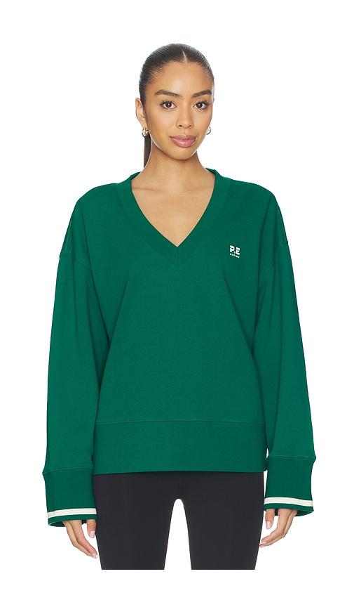 P.E Nation Courtside V-neck Sweatshirt in Green by P.E NATION