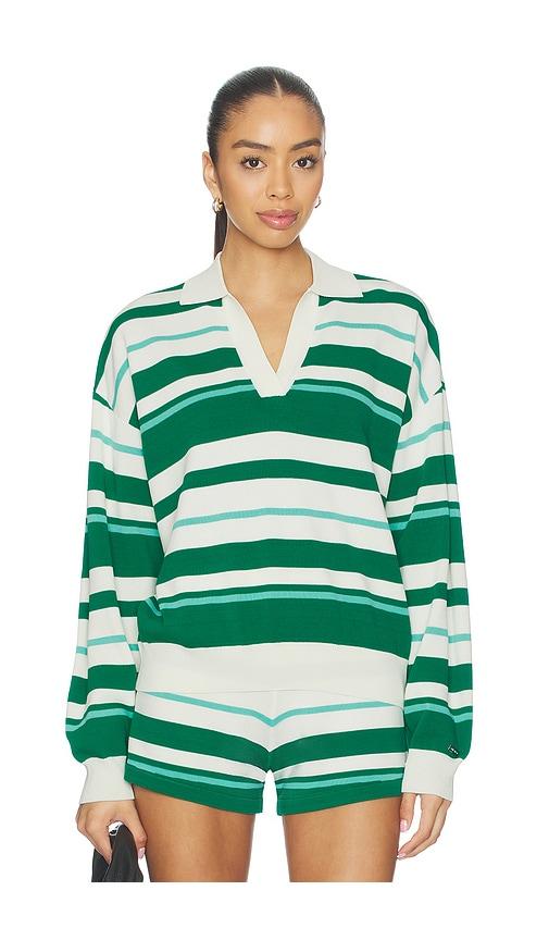 P.E Nation Retreat Stripe Collar Knit Pullover in Green by P.E NATION