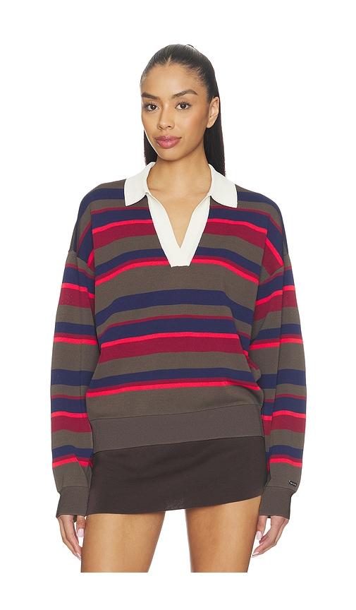 P.E Nation Retreat Stripe Collar Knit Pullover in Red by P.E NATION