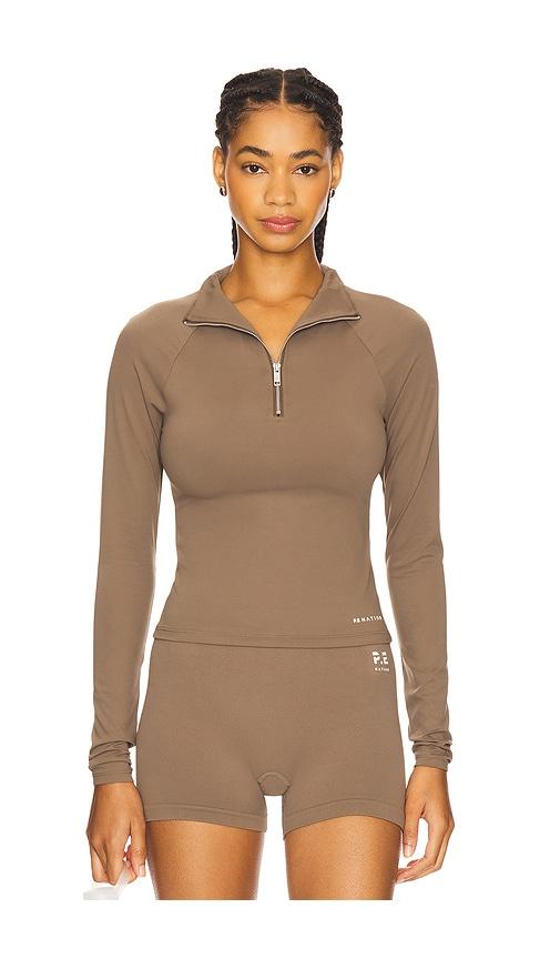 P.E Nation Routine Quarter Zip Long Sleeve Top in Taupe by P.E NATION