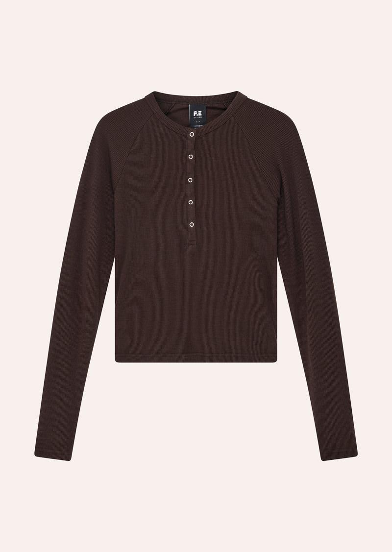 PRIVE RIB LONG SLEEVE TEE IN ESPRESSO by P.E NATION