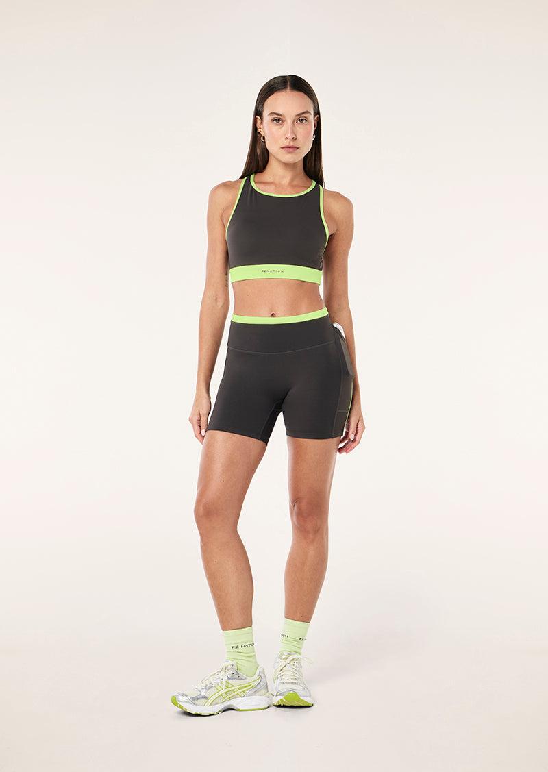 RAPID 5" POCKET BIKE SHORT IN CAVIAR & WASHED LIME by P.E NATION