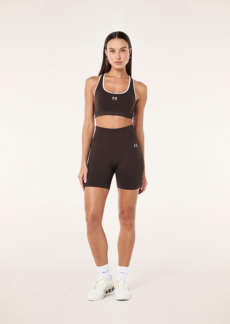 RESTORE SEAMLESS 5" BIKE SHORT IN COFFEE by P.E NATION