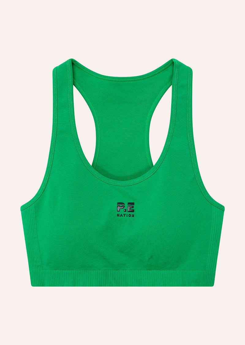 RESTORE SEAMLESS SPORTS BRA IN KELLY GREEN by P.E NATION