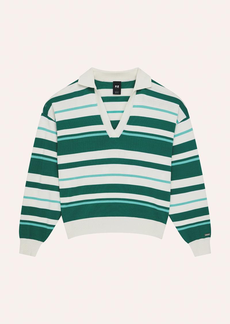 RETREAT COLLAR KNIT IN COLLEGE GREEN STRIPE by P.E NATION
