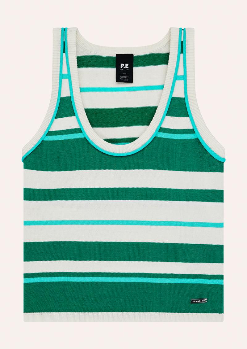 RETREAT KNIT TANK IN COLLEGE GREEN STRIPE by P.E NATION