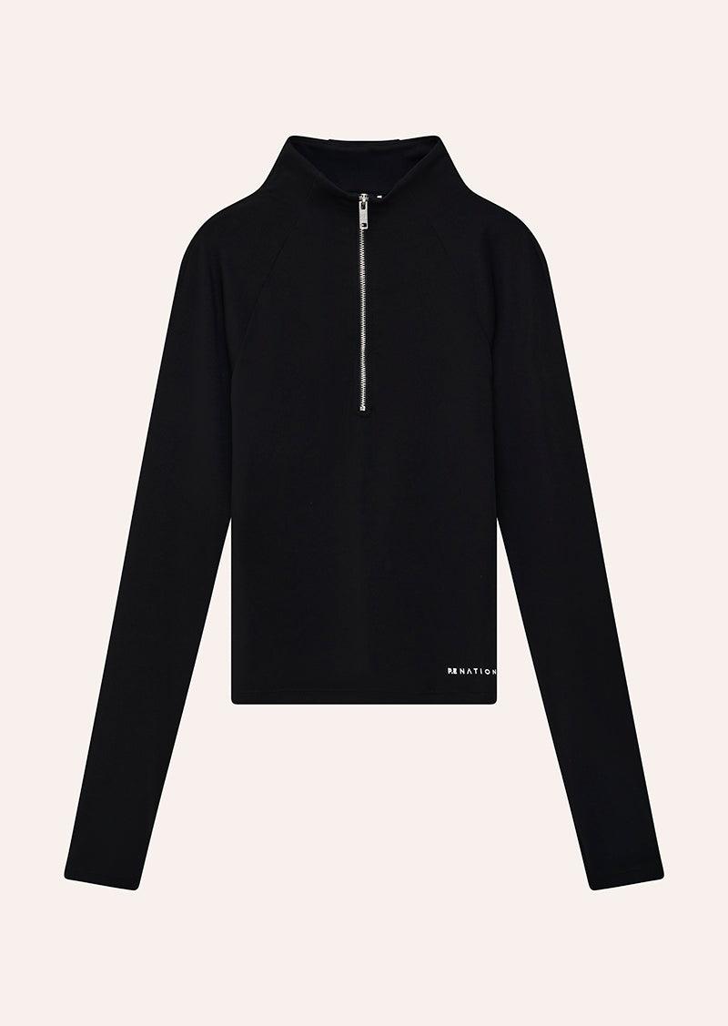 ROUTINE QUARTER ZIP LONG SLEEVE TOP IN BLACK by P.E NATION