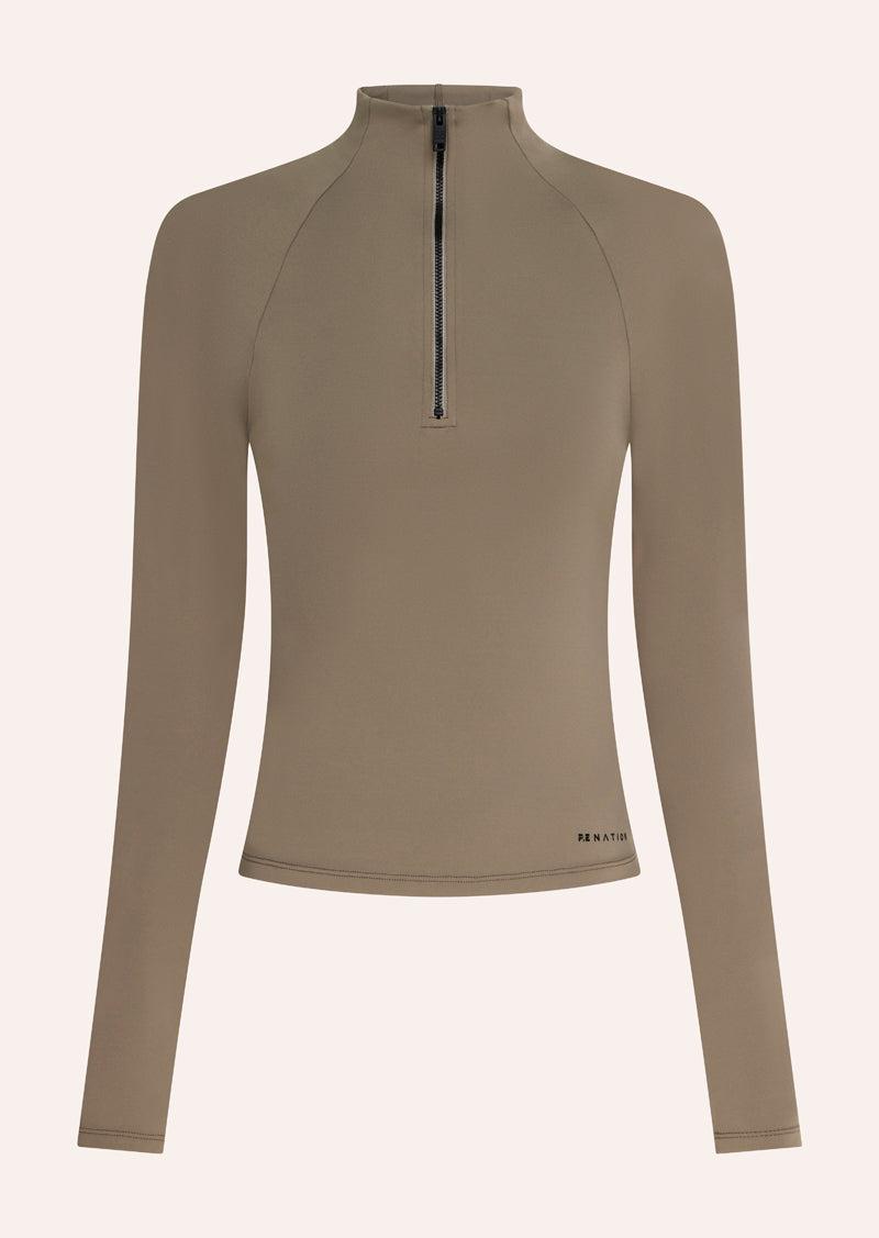 ROUTINE QUARTER ZIP LONG SLEEVE TOP IN FAWN by P.E NATION
